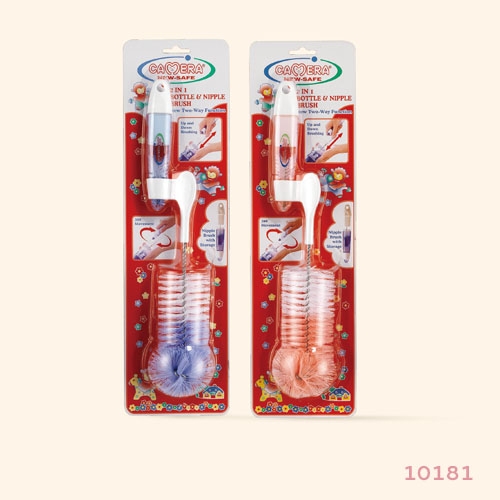 Brush with revolving handle for bottle and nipple